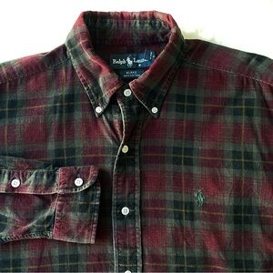 VTG Ralph Lauren Blake Corduroy Button Down Plaid Shirt LT 90s Oversized